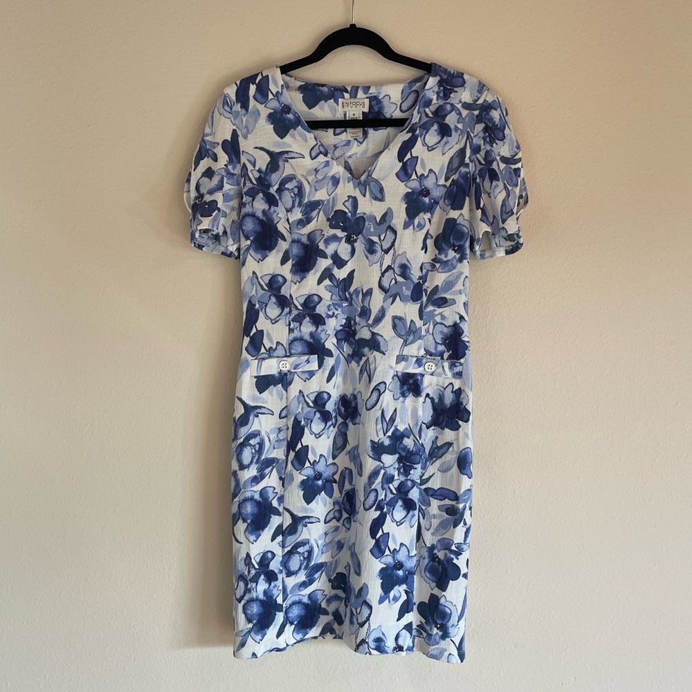Blue and white floral dress